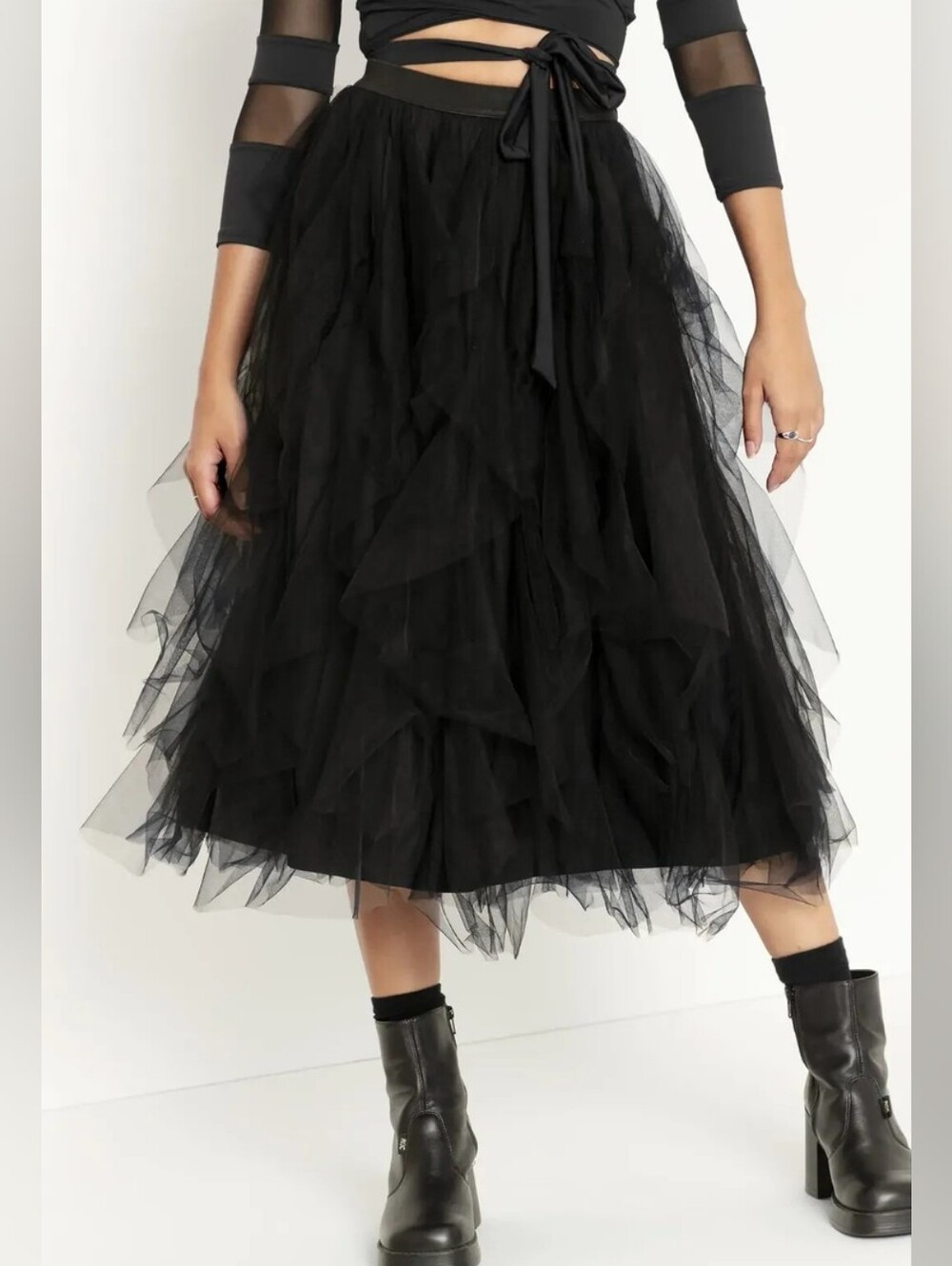 Whimsygoth Balletcore Black Tulle Midi Skirt - Womens S/M